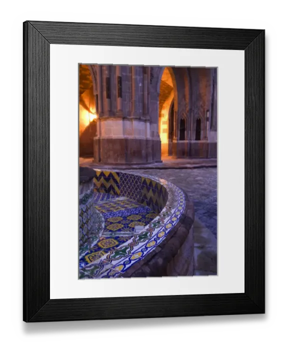 Framed Print : Mexico, San Miguel de Allende, The Parroquia Church, The Jardin, Tile and columns in early morning Framed Print : Mexico, San Miguel de Allende, The Parroquia Church, The Jardin, Tile and columns in early morning