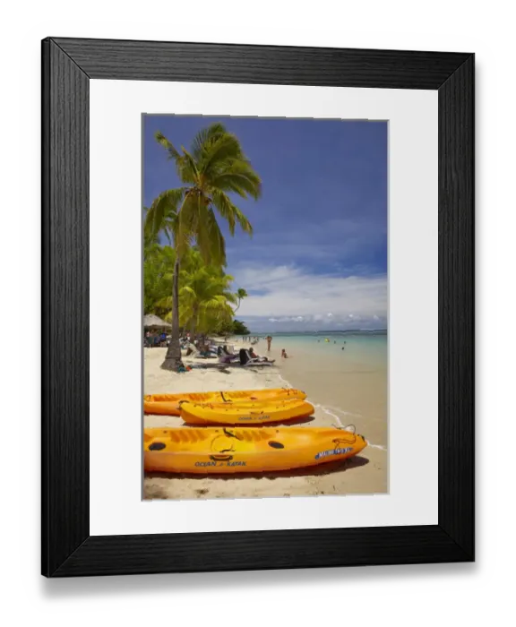 Framed Print : Kayaks and beach, Shangri-La Fijian Resort, Yanuca Island, Coral Coast, Viti Levu Framed Print : Kayaks and beach, Shangri-La Fijian Resort, Yanuca Island, Coral Coast, Viti Levu
