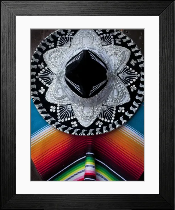 Framed Print : South America, Mexico, San Miguel de Allende. Arrangement of sombrero and blanket