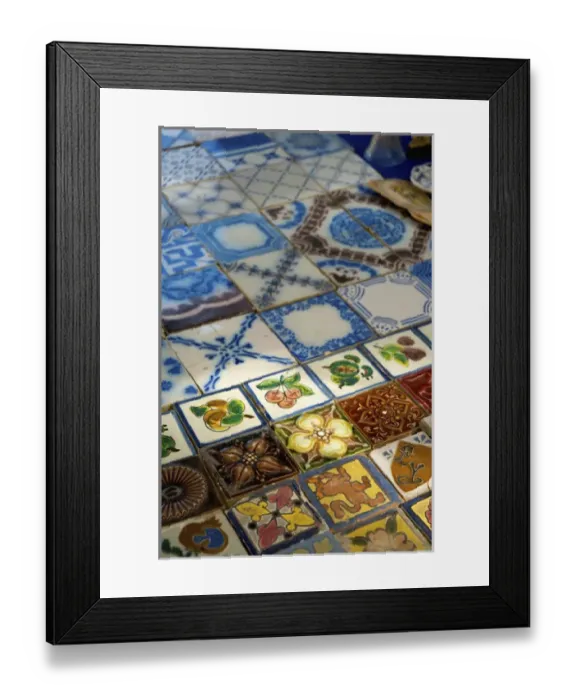 Framed Print : Argentina. Buenos Aires. San Telmo. Flea Market. Stall selling colorful tile