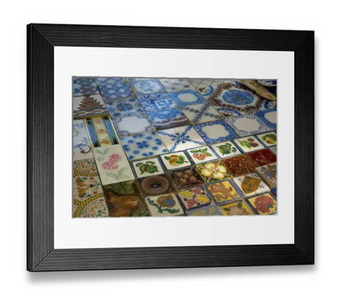 Framed Print : Argentina. Buenos Aires. San Telmo. Flea Market. Stall selling colorful tile