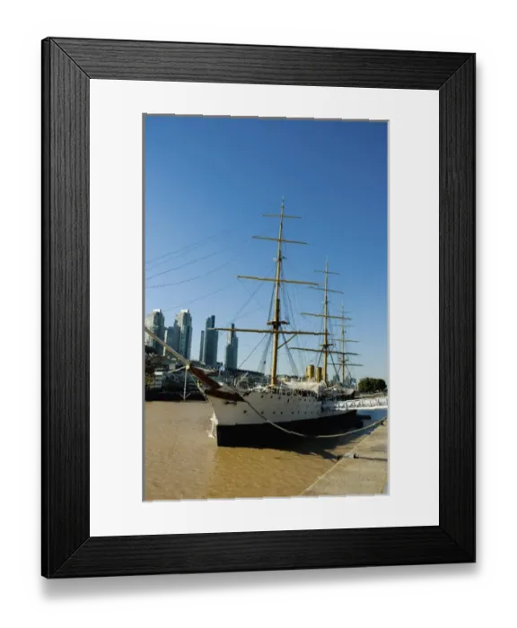 Framed Print : Argentina. Buenos Aires. Puerto Madero. Frigate Presidente Sarmiento along the waterfront