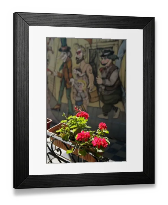 Framed Print : South America, Argentina, Buenos Aires. Flowers against mural in La Boca neighborhood
