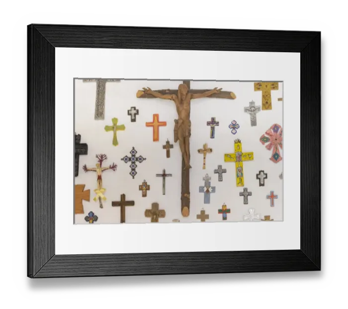 Framed Print : Mexico, Guanajuato. Crosses displayed on a wall Framed Print : Mexico, Guanajuato. Crosses displayed on a wall