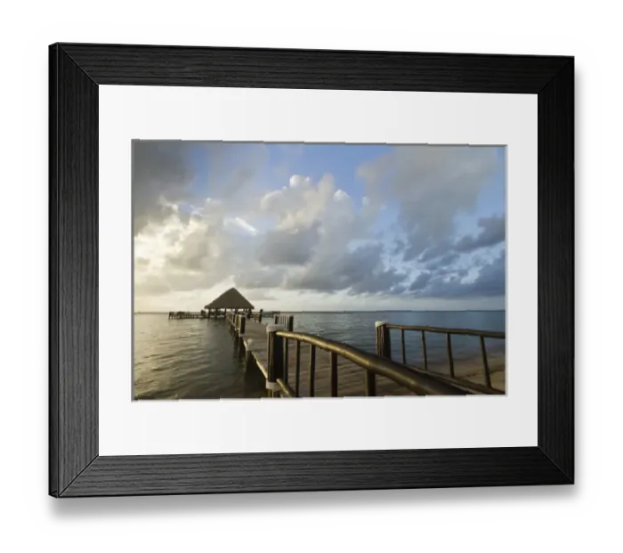 Framed Print : A dock and palapa, Placencia, Belize