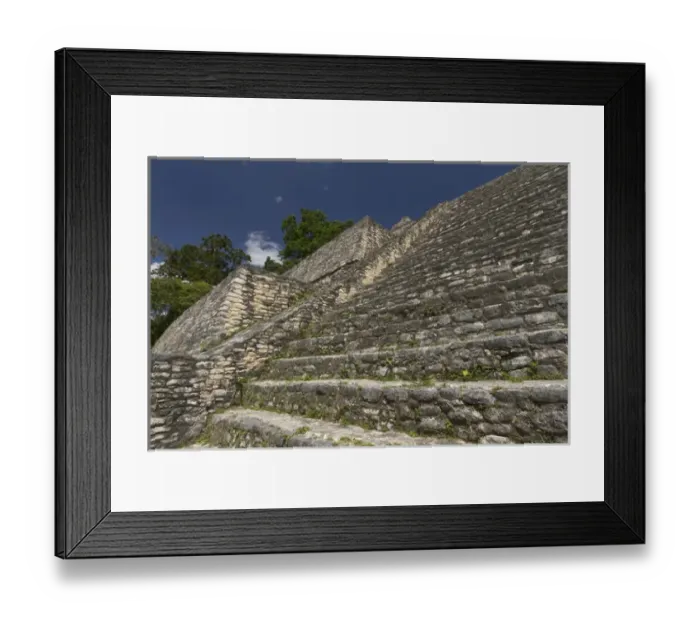 Framed Print : Steep steps at the base of Caana pyramid, Caracol ancient Mayan site, Belize Framed Print : Steep steps at the base of Caana pyramid, Caracol ancient Mayan site, Belize