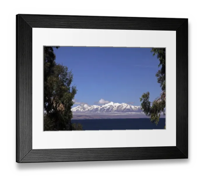 Framed Print : South America, Bolivia, Sun Island. View of the Royal Range of the Andes from Sun Island