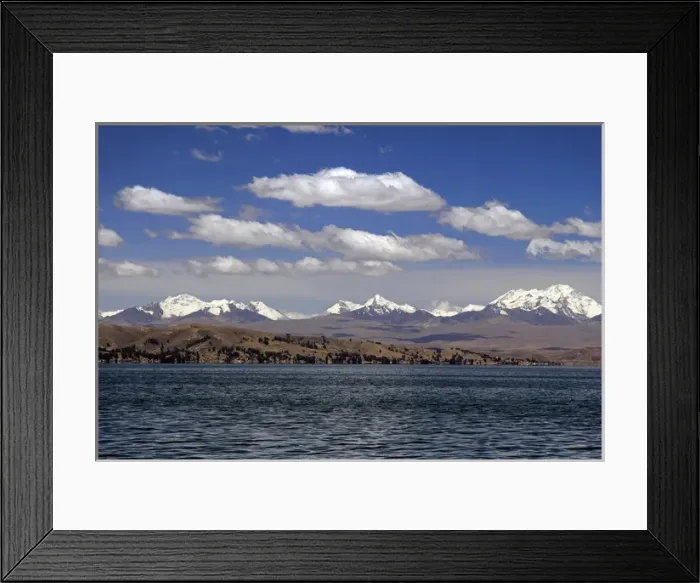 Framed Print : South America, Bolivia, Lake Titicaca. Scenic mountains of Lake Titicaca