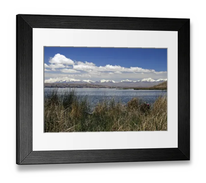 Framed Print : South America, Bolivia, Lake Titicaca. View from Uros floating reed islands of Lake