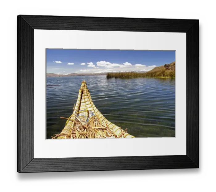 Framed Print : South America, Bolivia, Lake Titicaca. Reed boat of Uros floating reed islands of