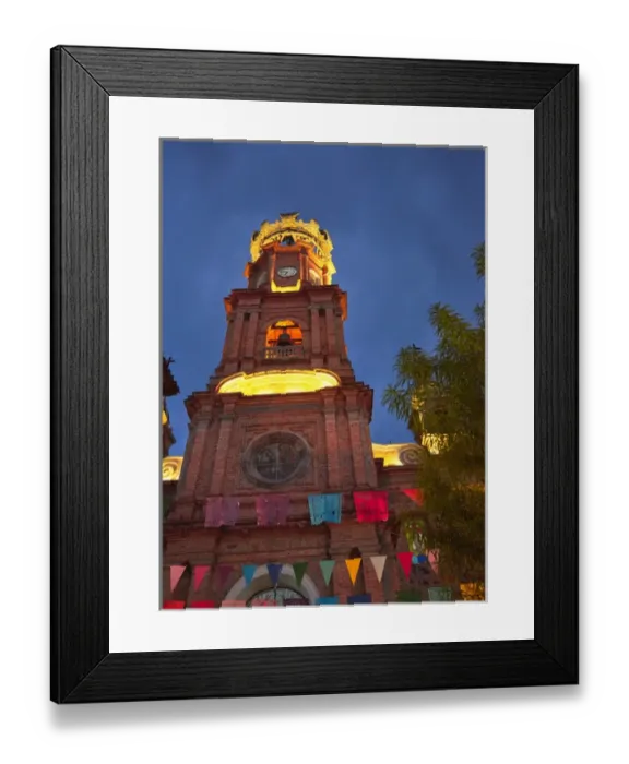 Framed Print : Mexico, Jalisco, Puerto Vallarta. Exterior of Our Lady of Guadalupe church at night