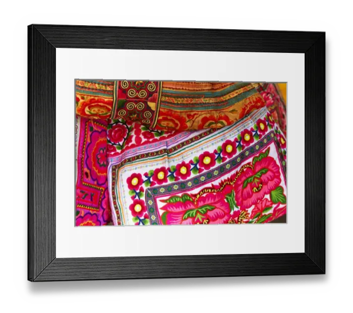 Framed Print : Mexico, Jalisco. Textiles for sale at street market