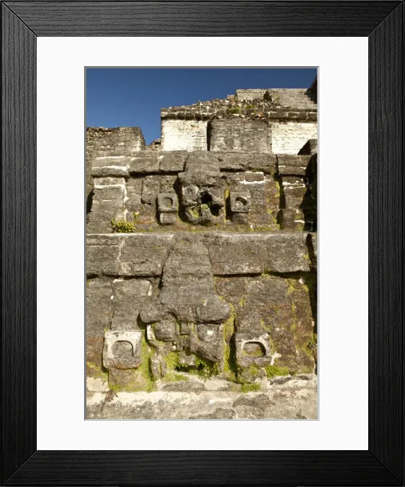 Framed Print : Craving on side of ruin. Located 30 miles from Belize City, Altun Ha is a Mayan site Framed Print : Craving on side of ruin. Located 30 miles from Belize City, Altun Ha is a Mayan site