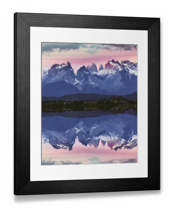 Framed Print : Paine Massif reflection at sunset, Torres del Paine National Park, Chile, South America