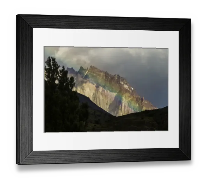 Framed Print : South America, Chile, Patagonia, Torres del Paine National Park. Green rainbow and mountain Framed Print : South America, Chile, Patagonia, Torres del Paine National Park. Green rainbow and mountain