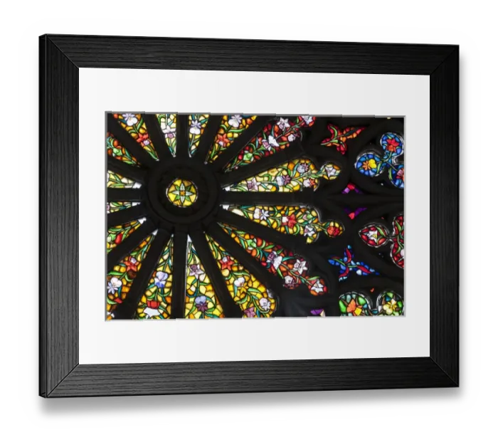 Framed Print : Stained Glass detail. National Basilica. Quito, Ecuador
