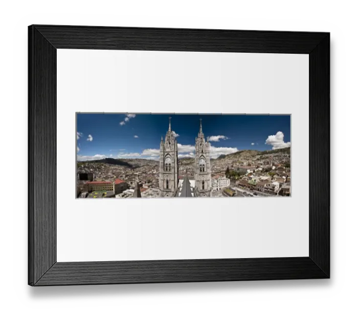 Framed Print : Panoramic view of the bell towers at the National Basilica, Quito, Ecuador