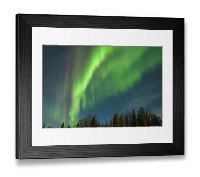 Framed Print : USA, Alaska. Aurora borealis over forest