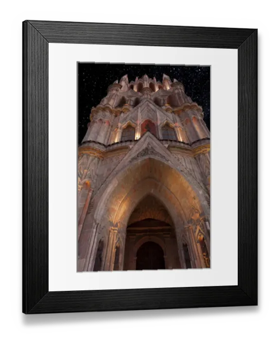 Framed Print : South America, Mexico, San Miguel de Allende. La Parroquia cathedral at night. Credit as