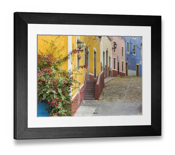 Framed Print : Mexico, Guanajuato. View of street and colorful buildings Framed Print : Mexico, Guanajuato. View of street and colorful buildings
