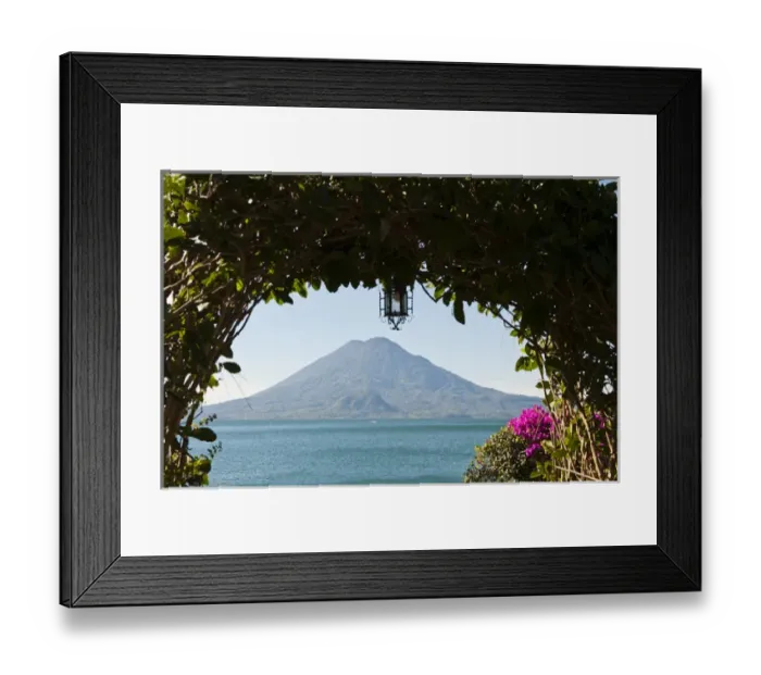 Framed Print : Guatemala, San Juan la Laguna. Toliman volcano and Lago de Atitlan (Lake Atitlan)