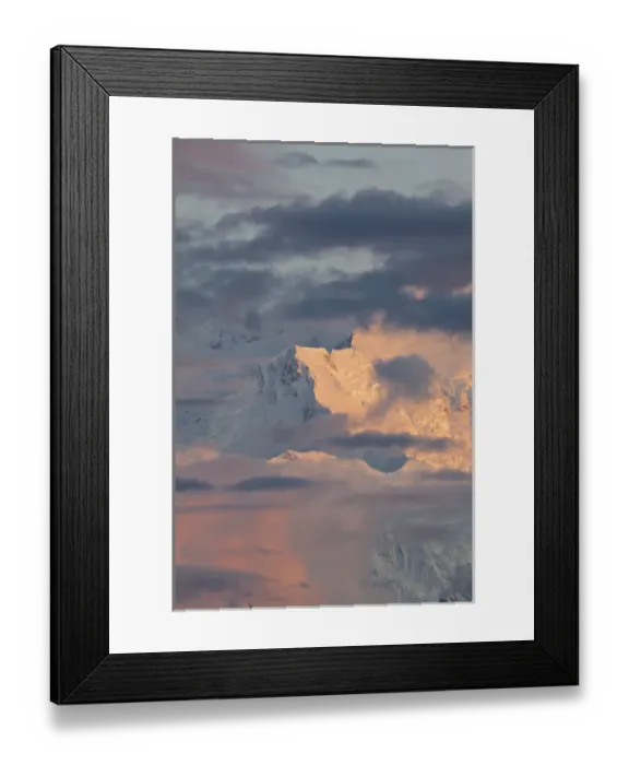 Framed Print : Denali National Park, Alaska, alpenglow illuminates Pioneer Ridge and the Wickersham