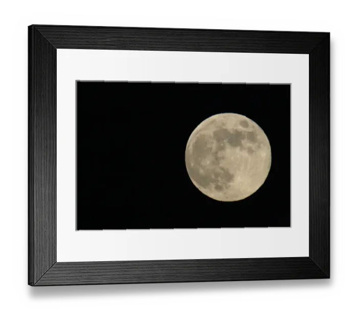 Framed Print : Full moon with yellowish hue to right of frame