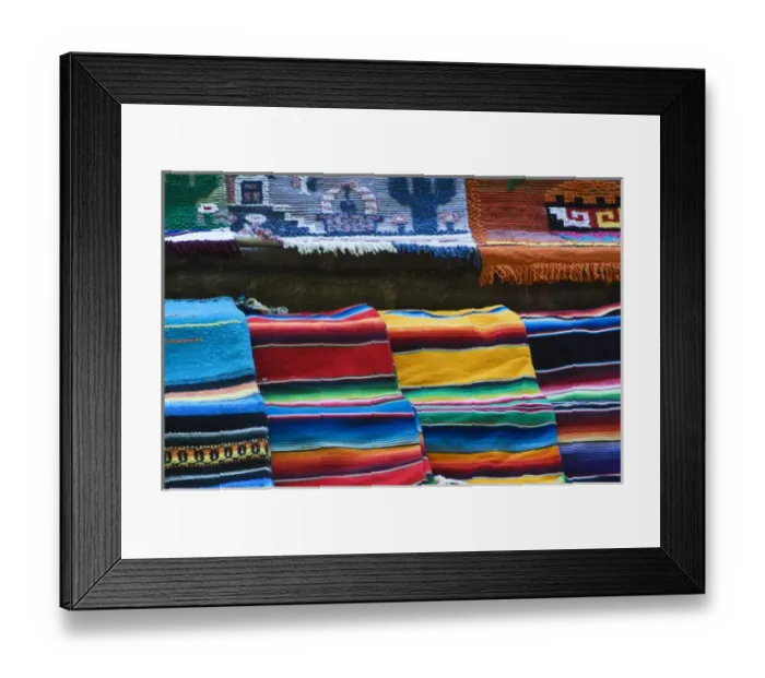 Framed Print : Mexico, San Miguel de Allende. Mexican rugs for sale at market