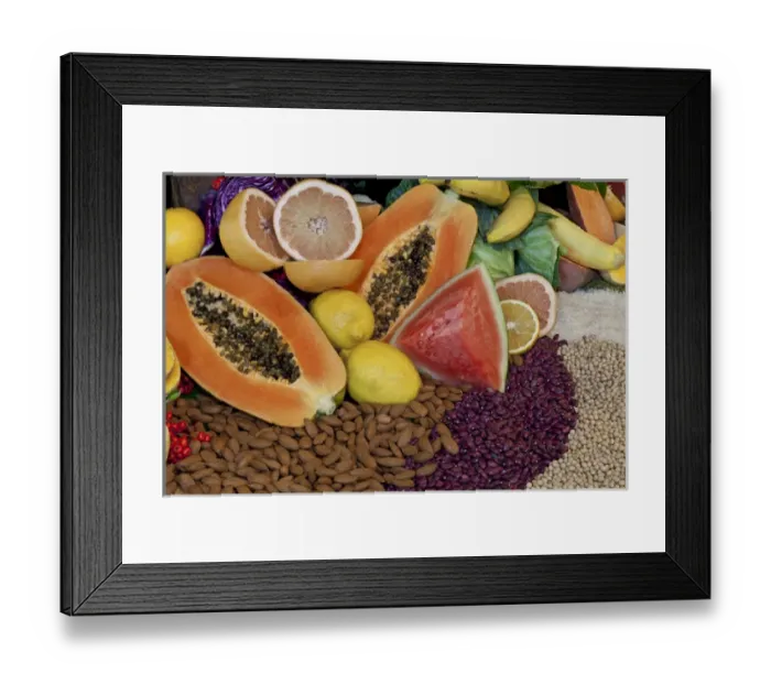 Framed Print : South America, Mexico, Tecate. Display of fruit, nuts, and grains at Rancho La Puerta Framed Print : South America, Mexico, Tecate. Display of fruit, nuts, and grains at Rancho La Puerta