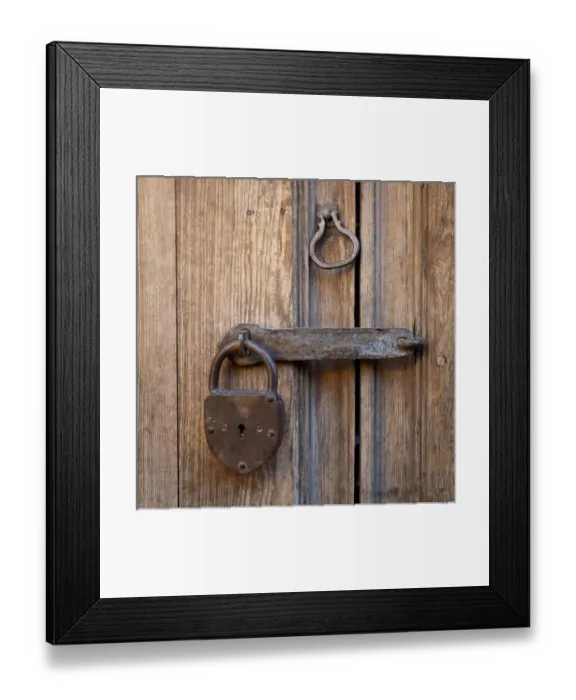 Framed Print : South America, Mexico, San Miguel de Allende. Detail of a door with antique padlock