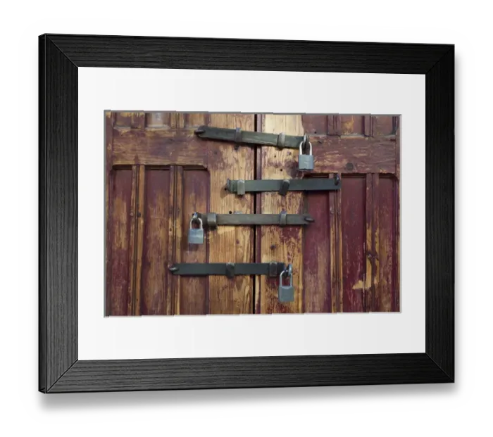 Framed Print : South America, Mexico, San Miguel de Allende. Detail of wooden door with four locks Framed Print : South America, Mexico, San Miguel de Allende. Detail of wooden door with four locks