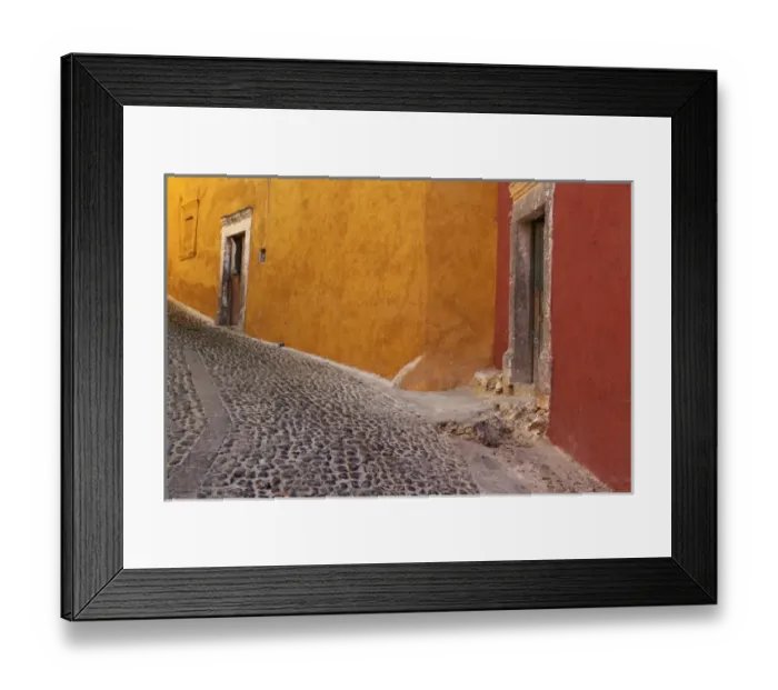 Framed Print : South America, Mexico, San Miguel de Allende. Painted buildings on cobblestone street Framed Print : South America, Mexico, San Miguel de Allende. Painted buildings on cobblestone street