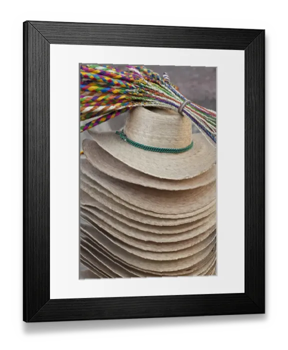 Framed Print : South America, Mexico, San Miguel de Allende. Hats for sale in the Jardin. Credit as