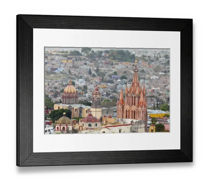 Framed Print : South America, Mexico, San Miguel de Allende. City overview dominated by La Parroquia cathedral Framed Print : South America, Mexico, San Miguel de Allende. City overview dominated by La Parroquia cathedral