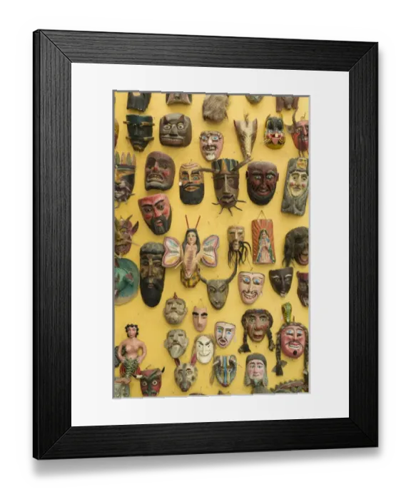 Framed Print : Mexico, San Miguel de Allende. Masks displayed on shop wall Framed Print : Mexico, San Miguel de Allende. Masks displayed on shop wall
