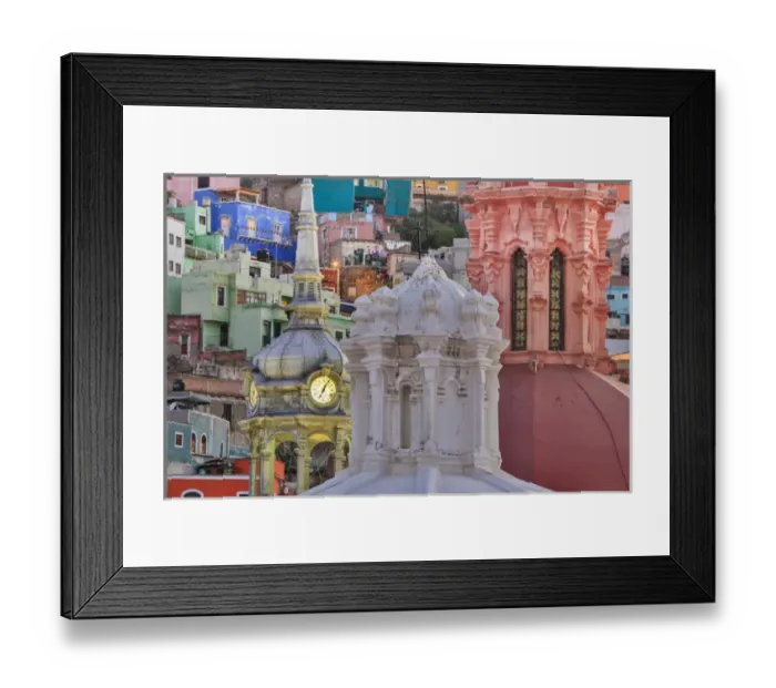 Framed Print : Mexico, Guanajuato. Colorful houses and church domes