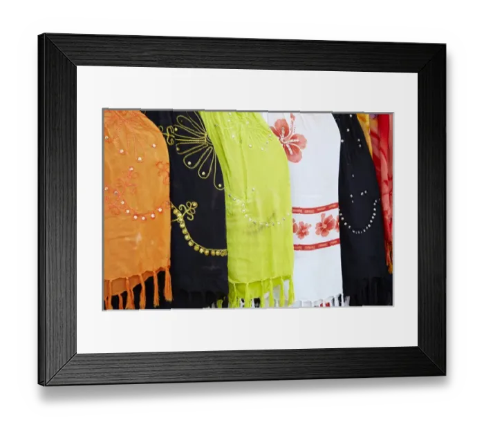Framed Print : Mexico, Jalisco. Colorful scarves sold by street vendors
