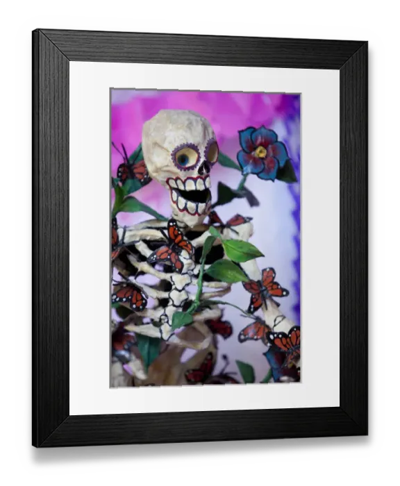 Framed Print : North America, Mexico, San Miguel de Allende, skeleton, butteflies and flowers