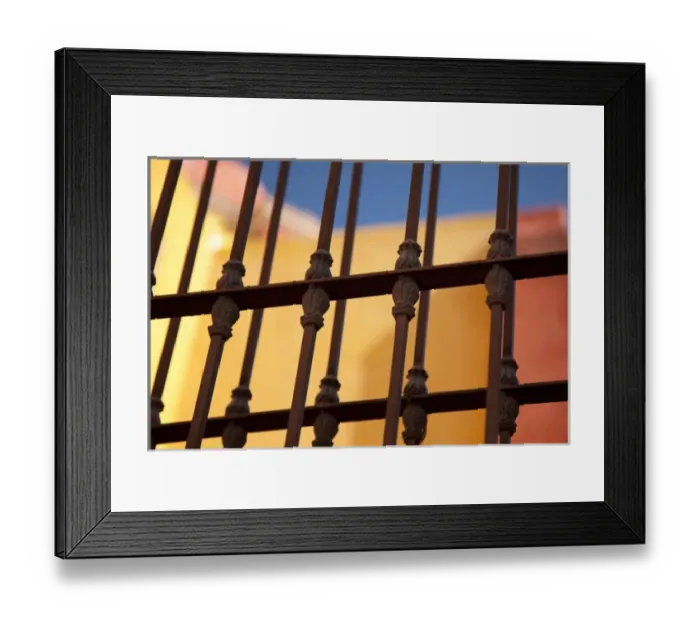 Framed Print : North America, Mexico, Guanajuato State, Guanajuato, detail of iron gate in fron tof yellow Framed Print : North America, Mexico, Guanajuato State, Guanajuato, detail of iron gate in fron tof yellow