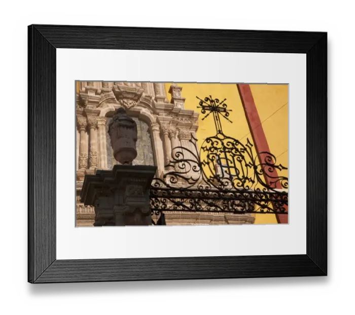 Framed Print : North America, Mexico, Guanajuato State, Guanajuato, wrought-iron gate and carved