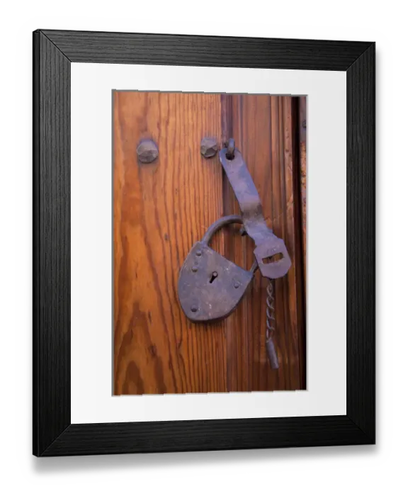 Framed Print : North America, Mexico, San Miguel de Allende, antique metal lock on weathered wooden door Framed Print : North America, Mexico, San Miguel de Allende, antique metal lock on weathered wooden door
