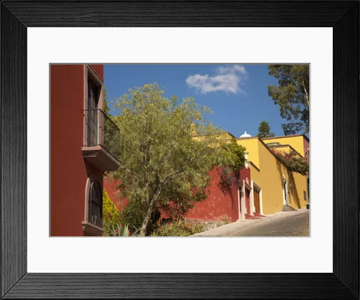 Framed Print : North America, Mexico, San Miguel de Allende, colorful colonial buildings line cobblestone street Framed Print : North America, Mexico, San Miguel de Allende, colorful colonial buildings line cobblestone street