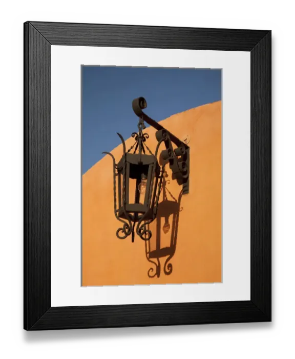 Framed Print : North America, Mexico, San Miguel de Allende, wrought-iron street lamp and its shadow on orange wall