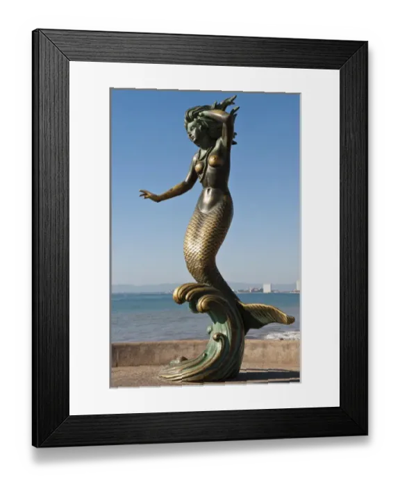 Framed Print : Mexico, Puerto Vallarta. Triton and Nereida sculpture on the Malecon, Puerto Vallarta