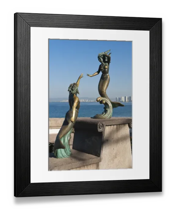 Framed Print : Mexico, Puerto Vallarta. Triton and Nereida sculpture on the Malecon, Puerto Vallarta