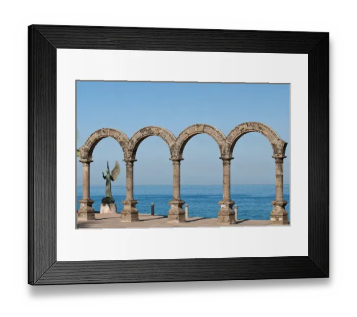 Framed Print : Mexico, Puerto Vallarta. Los Arcos and Angel of Hope and Messenger of Peace sculpture Framed Print : Mexico, Puerto Vallarta. Los Arcos and Angel of Hope and Messenger of Peace sculpture