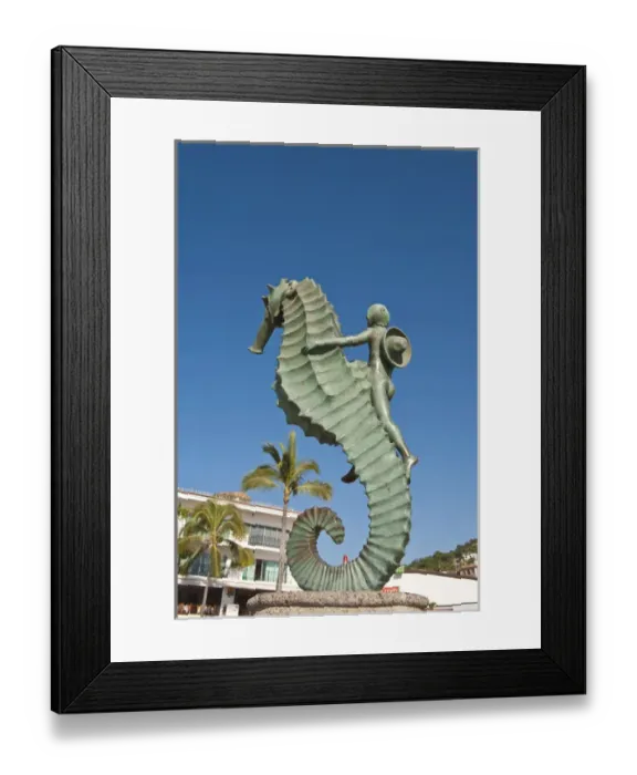 Framed Print : Mexico, Puerto Vallarta. Caballeo del Mar (The Seahorse) sculpture on the Malecon