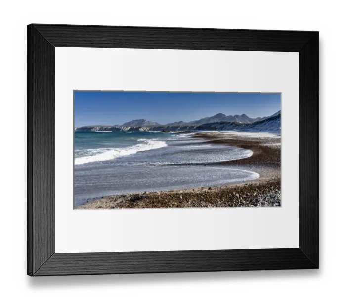Framed Print : Cabo Pulmo, Mexico, Deserted beach with mountain background Framed Print : Cabo Pulmo, Mexico, Deserted beach with mountain background