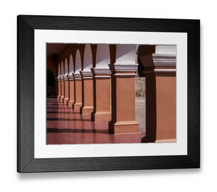 Framed Print : North America; Mexico; Dolores Hidalgo; walk way with Arches of buildings Framed Print : North America; Mexico; Dolores Hidalgo; walk way with Arches of buildings