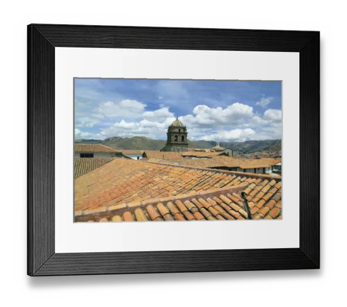 Framed Print : Cusco, Peru, red tiled rooftops and the Cusco Cathedral and mountains Framed Print : Cusco, Peru, red tiled rooftops and the Cusco Cathedral and mountains